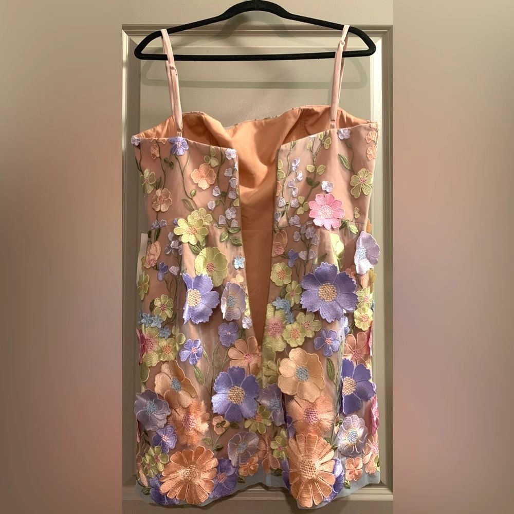 Helsi Hilma 3D Floral Appliqué Mesh Mini Dress Pastel Pink Lavender Nude Large - Picture 8 of 15